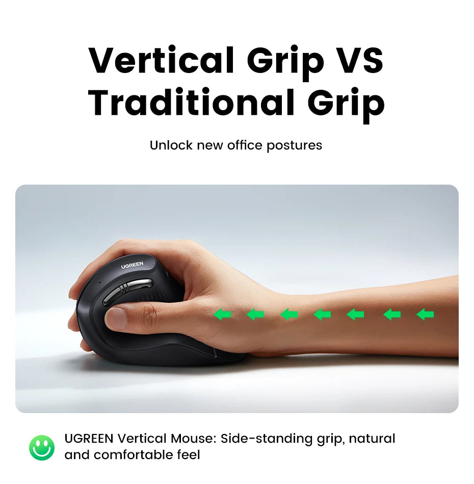 UGREEN Vertikal Ergonomisk Mus — Bluetooth 5.0 & 2.4G