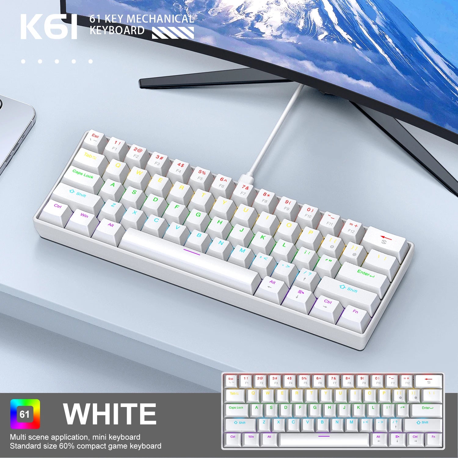 K61 60% Mechanical Keyboard — RGB, Hot-Swap, 61 Keys