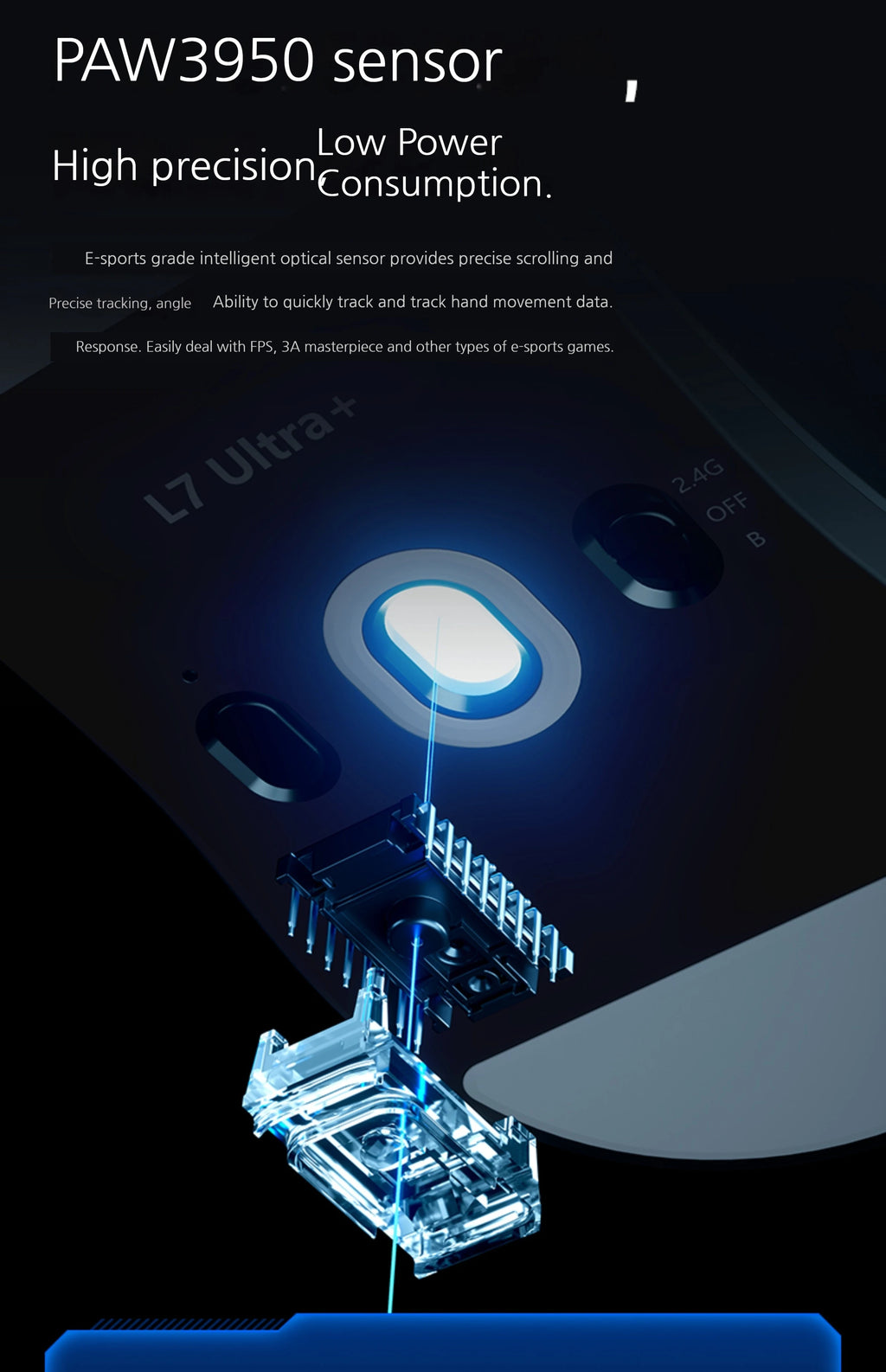 MCHOSE L7 Ultra+ Gaming Mus — PAW3950 Sensor, Trådløs