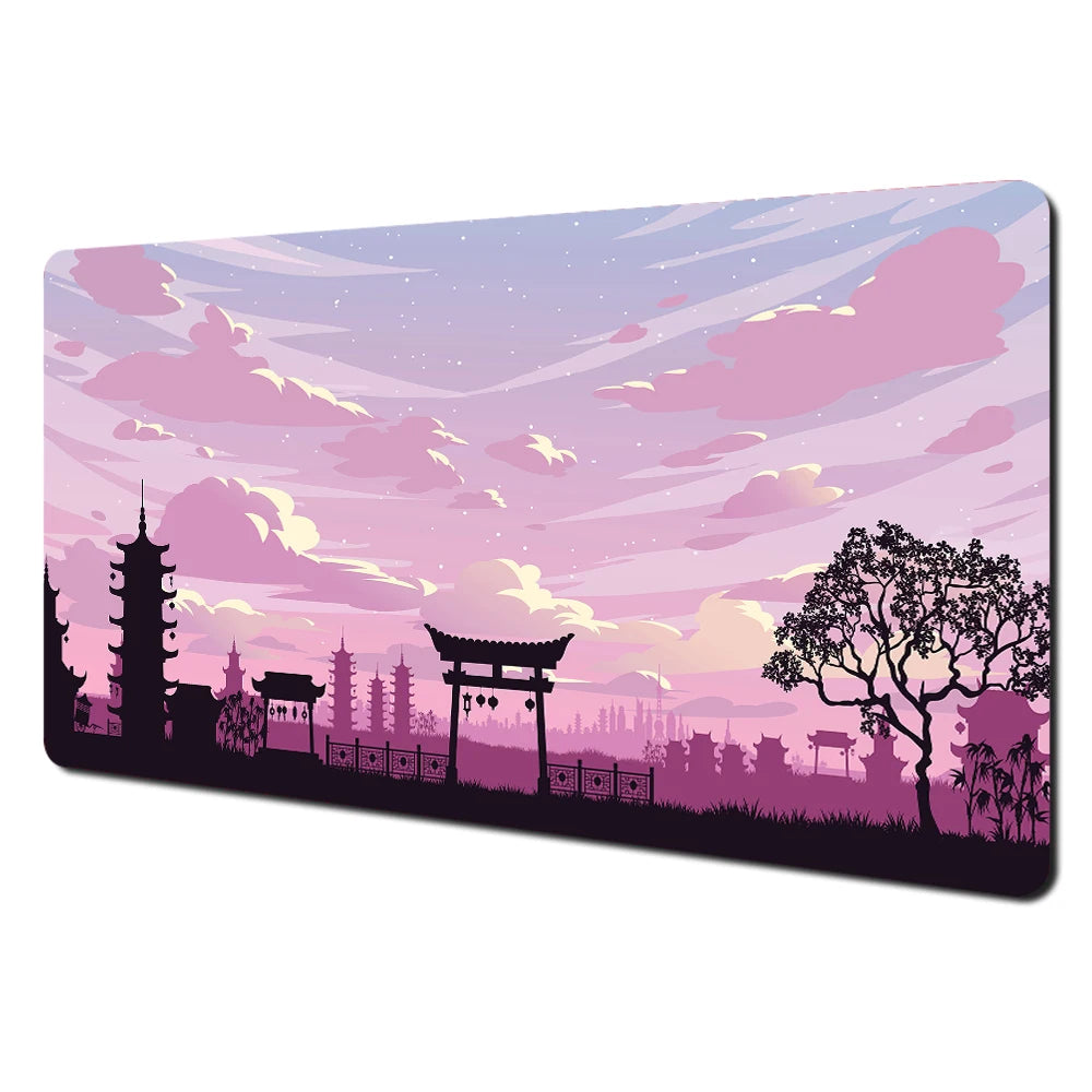 Japanese Aesthetic Desk Mat — Fuji & Cherry Blossom