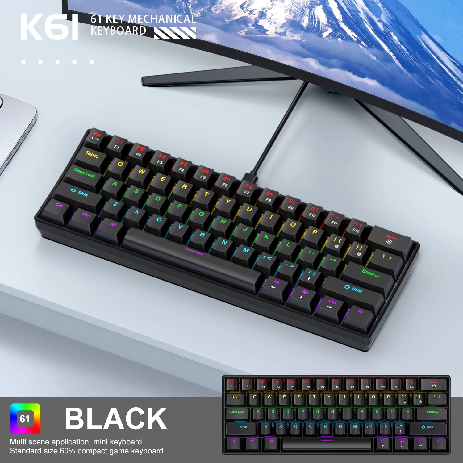 K61 60% Mechanical Keyboard — RGB, Hot-Swap, 61 Keys