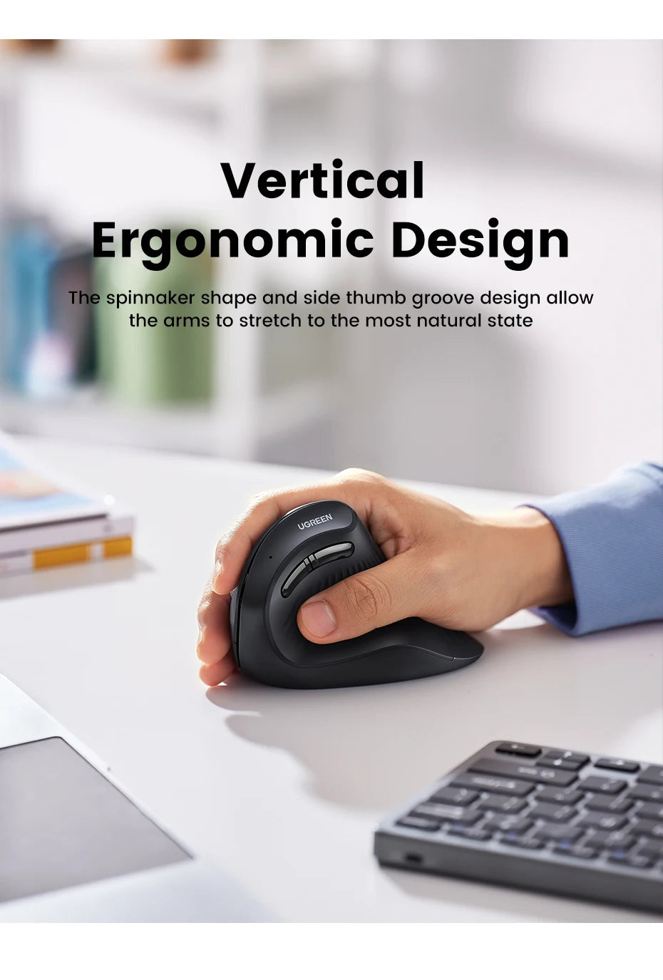 UGREEN Vertikal Ergonomisk Mus — Bluetooth 5.0 & 2.4G