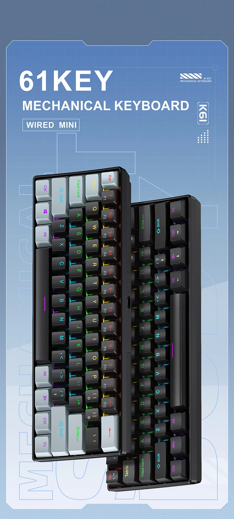 K61 60% Mekanisk Tastatur — RGB, Hot-Swap, 61 Taster