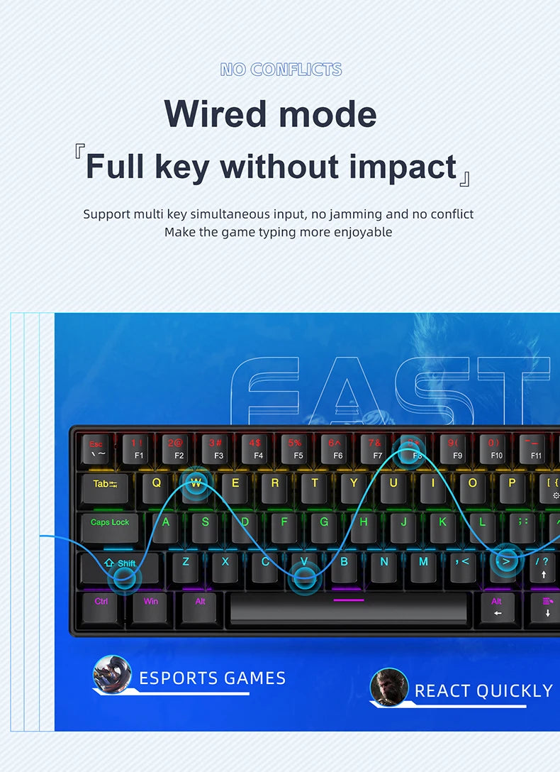K61 60% Mekanisk Tastatur — RGB, Hot-Swap, 61 Taster