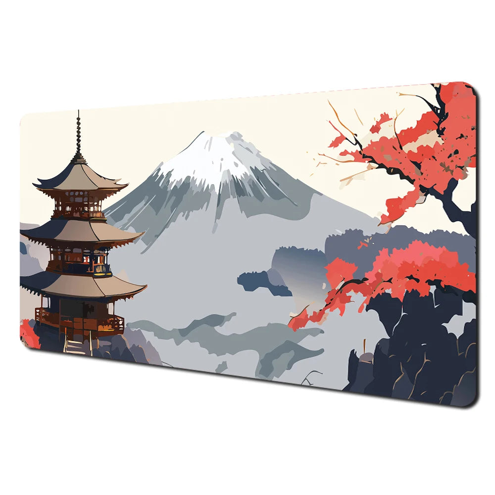 Japanese Aesthetic Desk Mat — Fuji & Cherry Blossom