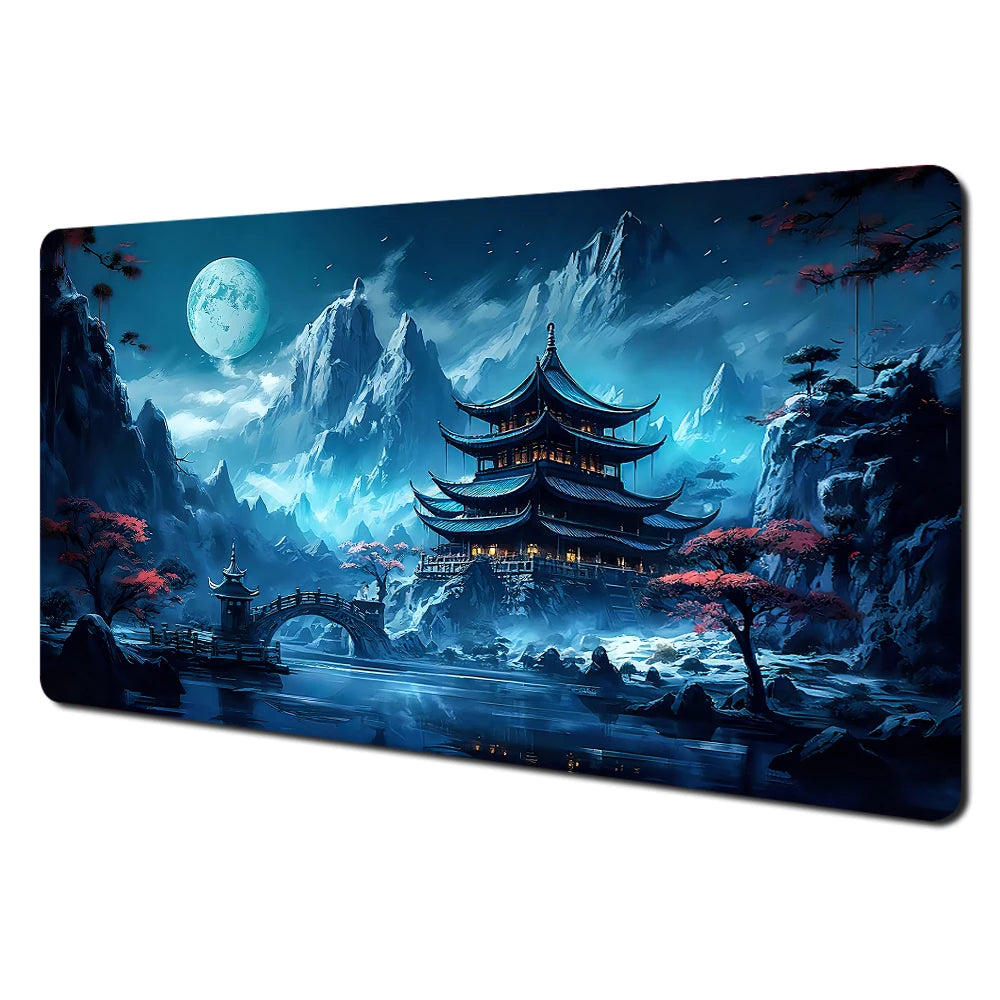 Japanese Aesthetic Desk Mat — Fuji & Cherry Blossom