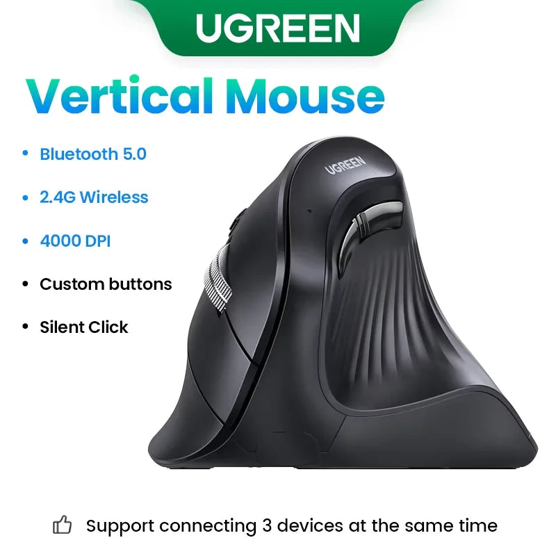 UGREEN Vertical Ergonomic Mouse — Bluetooth 5.0 & 2.4G