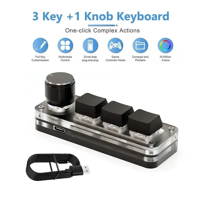 Mini Macro Pad — 3 Buttons + RGB Rotary Knob