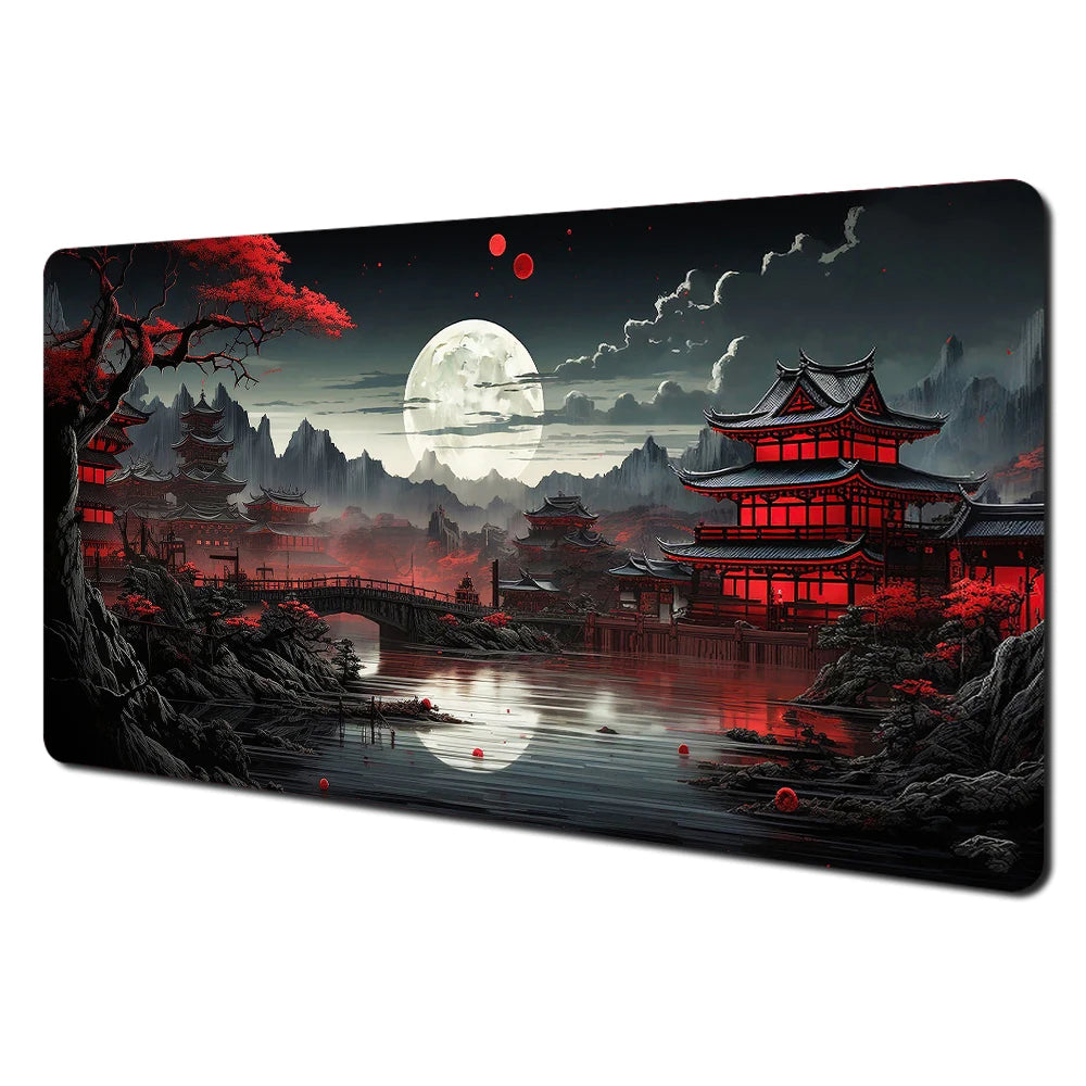 Japanese Aesthetic Desk Mat — Fuji & Cherry Blossom