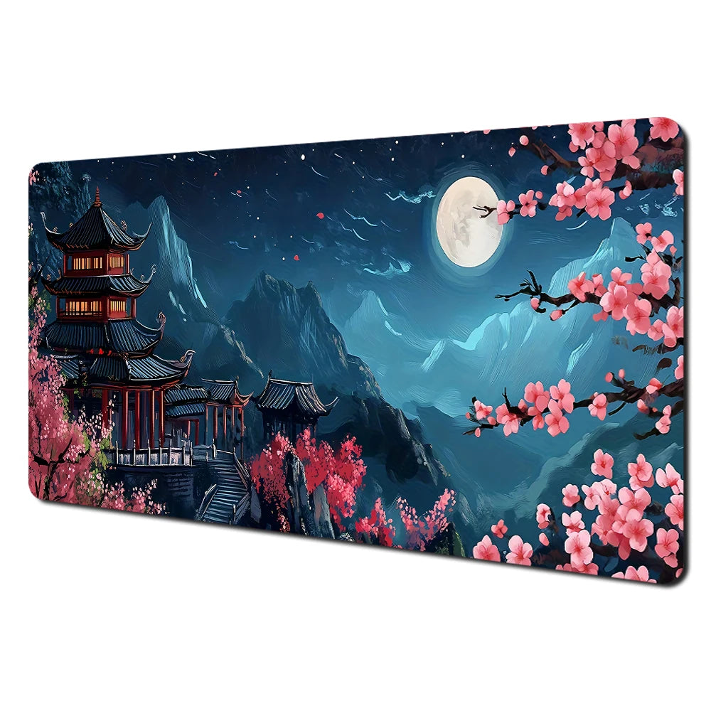 Japanese Aesthetic Desk Mat — Fuji & Cherry Blossom