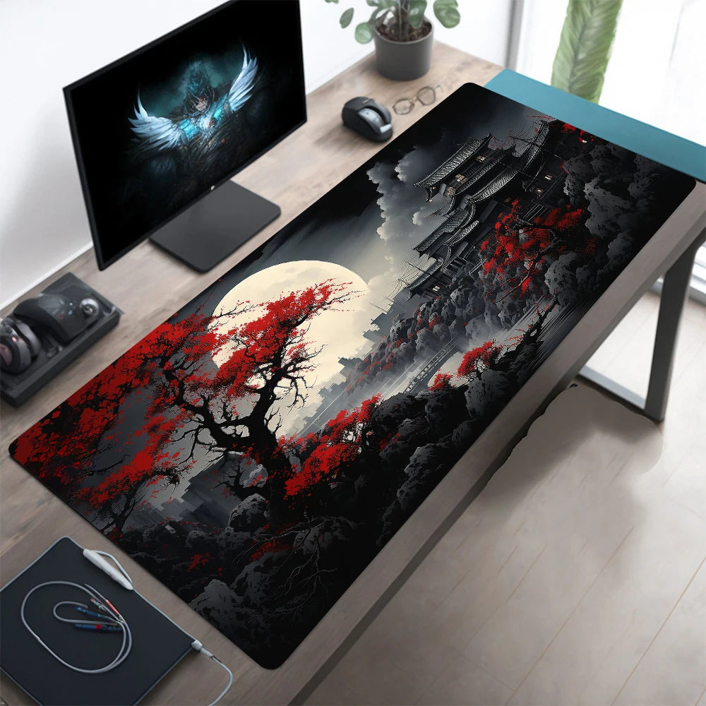 Japansk Æstetik Desk Mat — Fuji & Kirsebærblomst