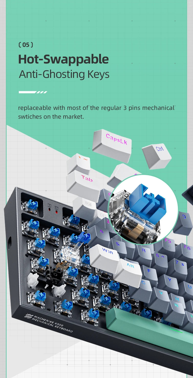 MACHENIKE K500 Mekanisk Gaming Tastatur — 94 Taster