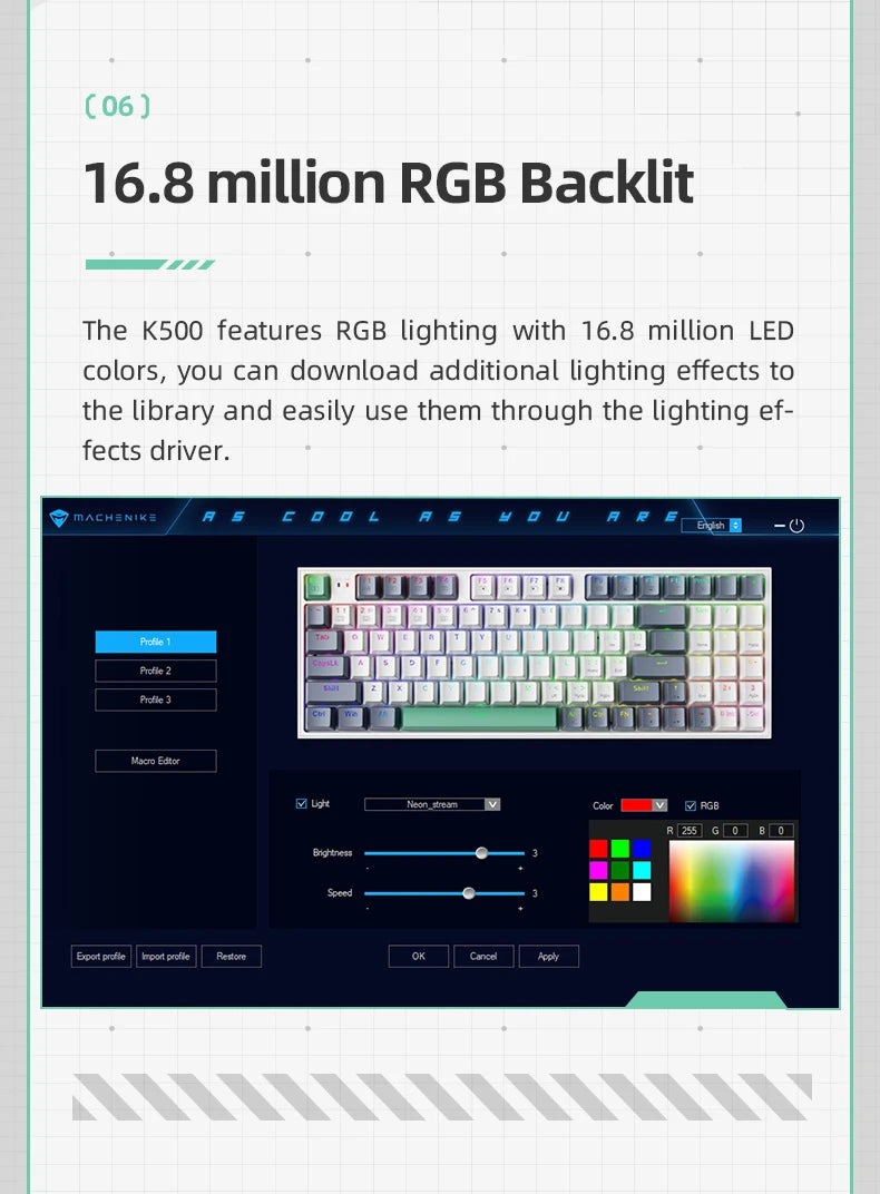MACHENIKE K500 Mekanisk Gaming Tastatur — 94 Taster