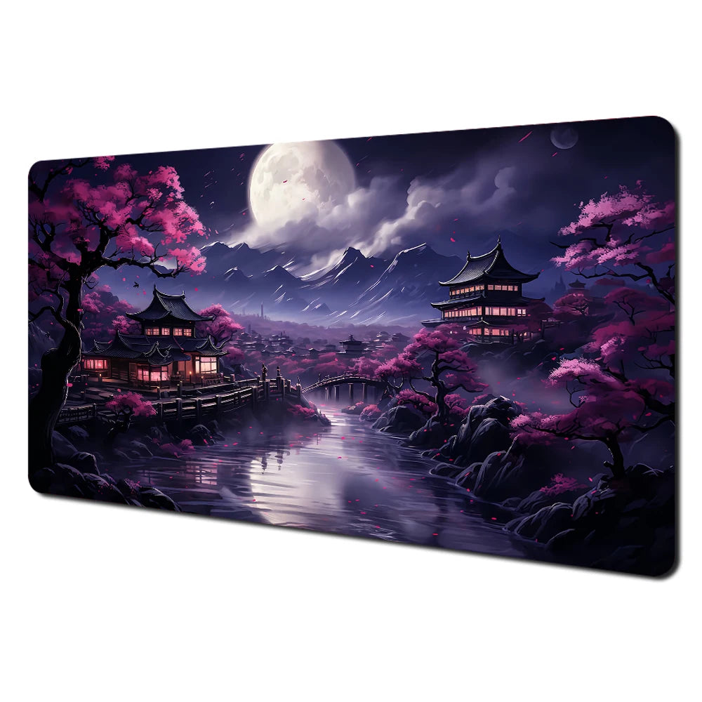 Japanese Aesthetic Desk Mat — Fuji & Cherry Blossom