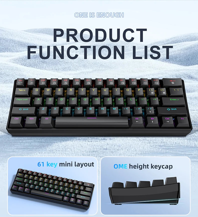 K61 60% Mekanisk Tastatur — RGB, Hot-Swap, 61 Taster