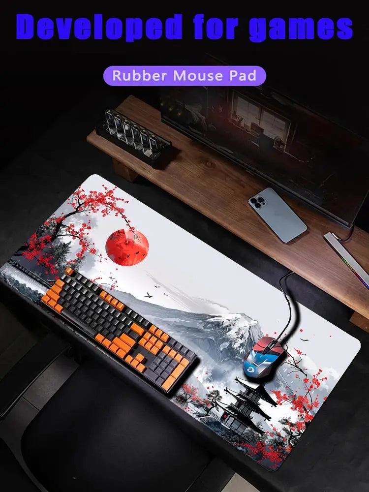 Japansk Æstetik Desk Mat — Fuji & Kirsebærblomst