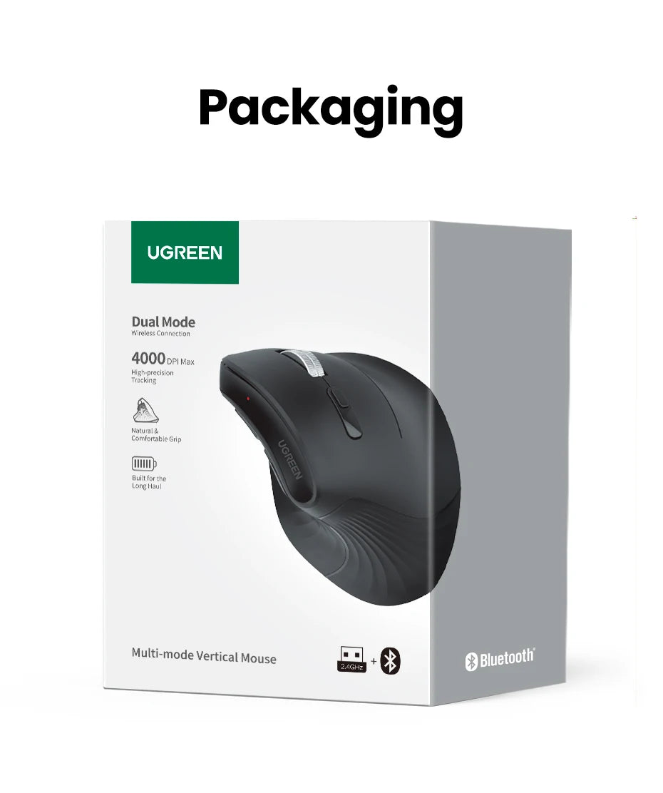 UGREEN Vertikal Ergonomisk Mus — Bluetooth 5.0 & 2.4G