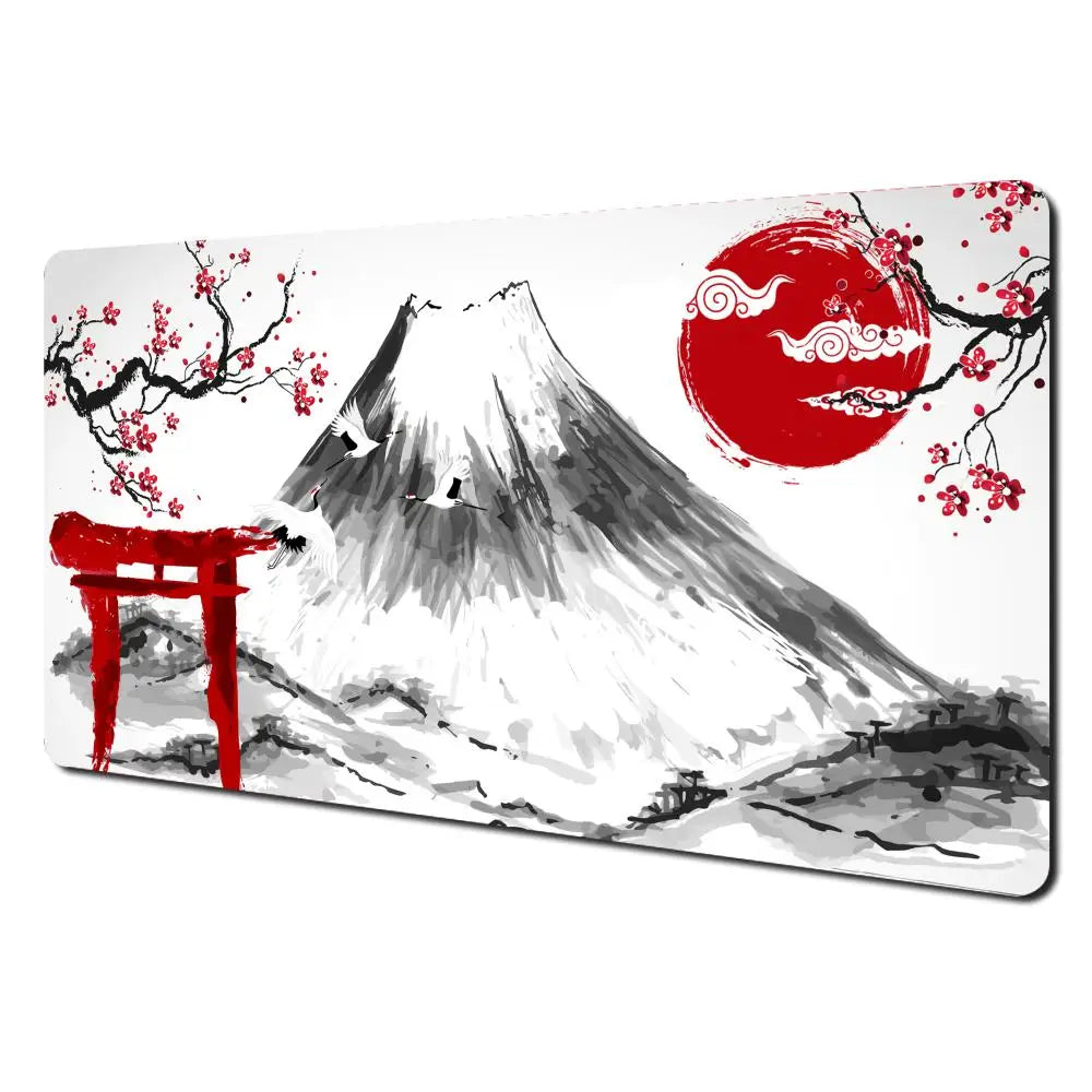 Japanese Aesthetic Desk Mat — Fuji & Cherry Blossom