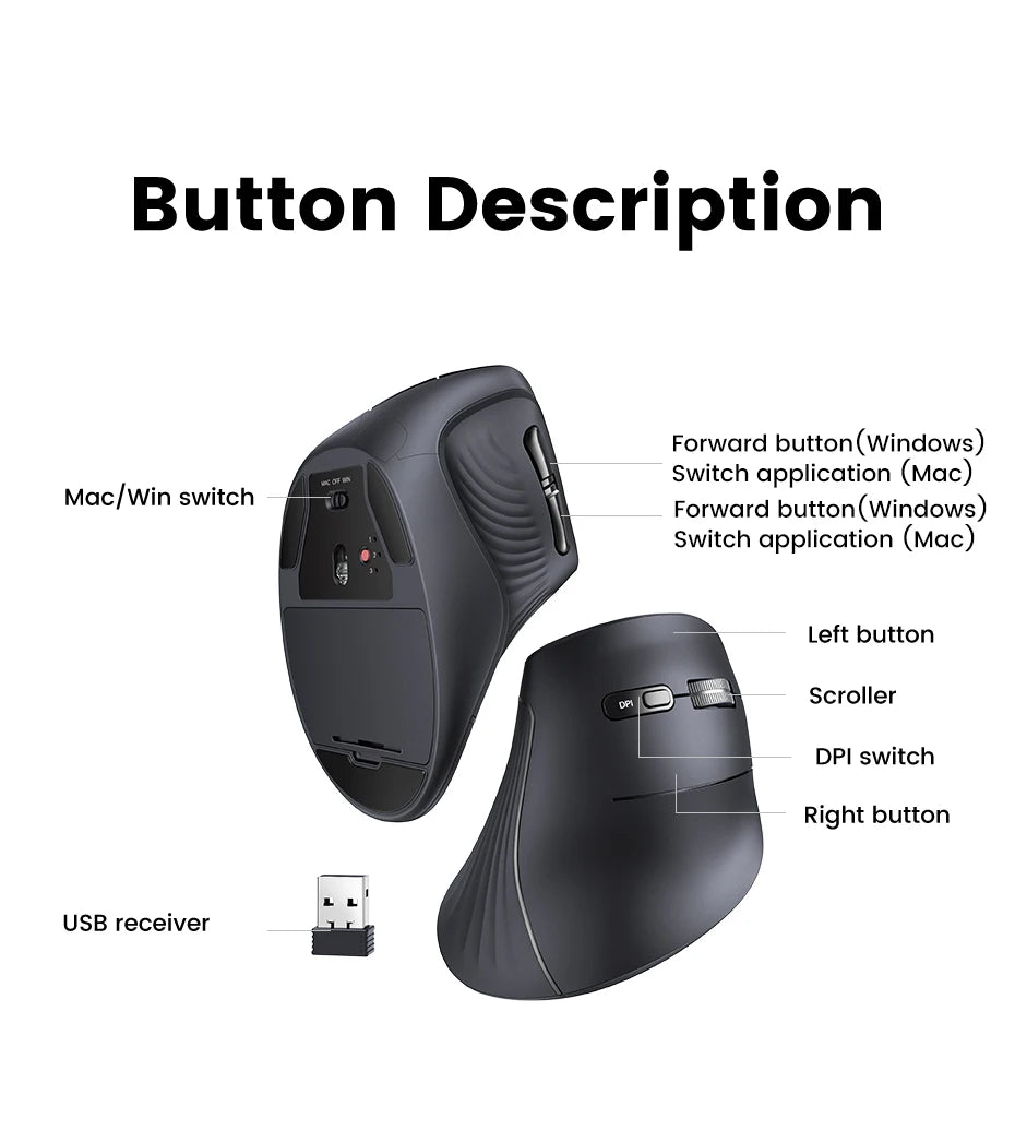 UGREEN Vertikal Ergonomisk Mus — Bluetooth 5.0 & 2.4G