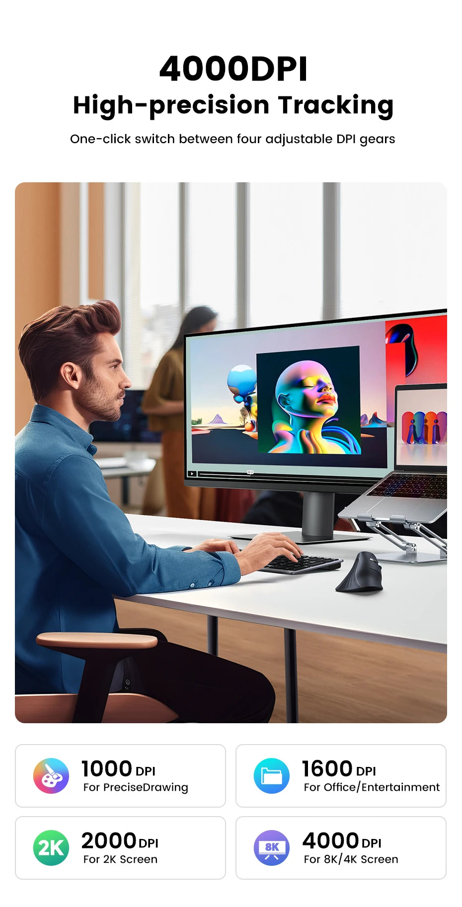 UGREEN Vertikal Ergonomisk Mus — Bluetooth 5.0 & 2.4G