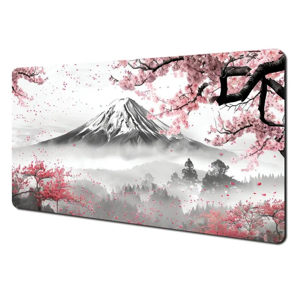 Japanese Aesthetic Desk Mat — Fuji & Cherry Blossom