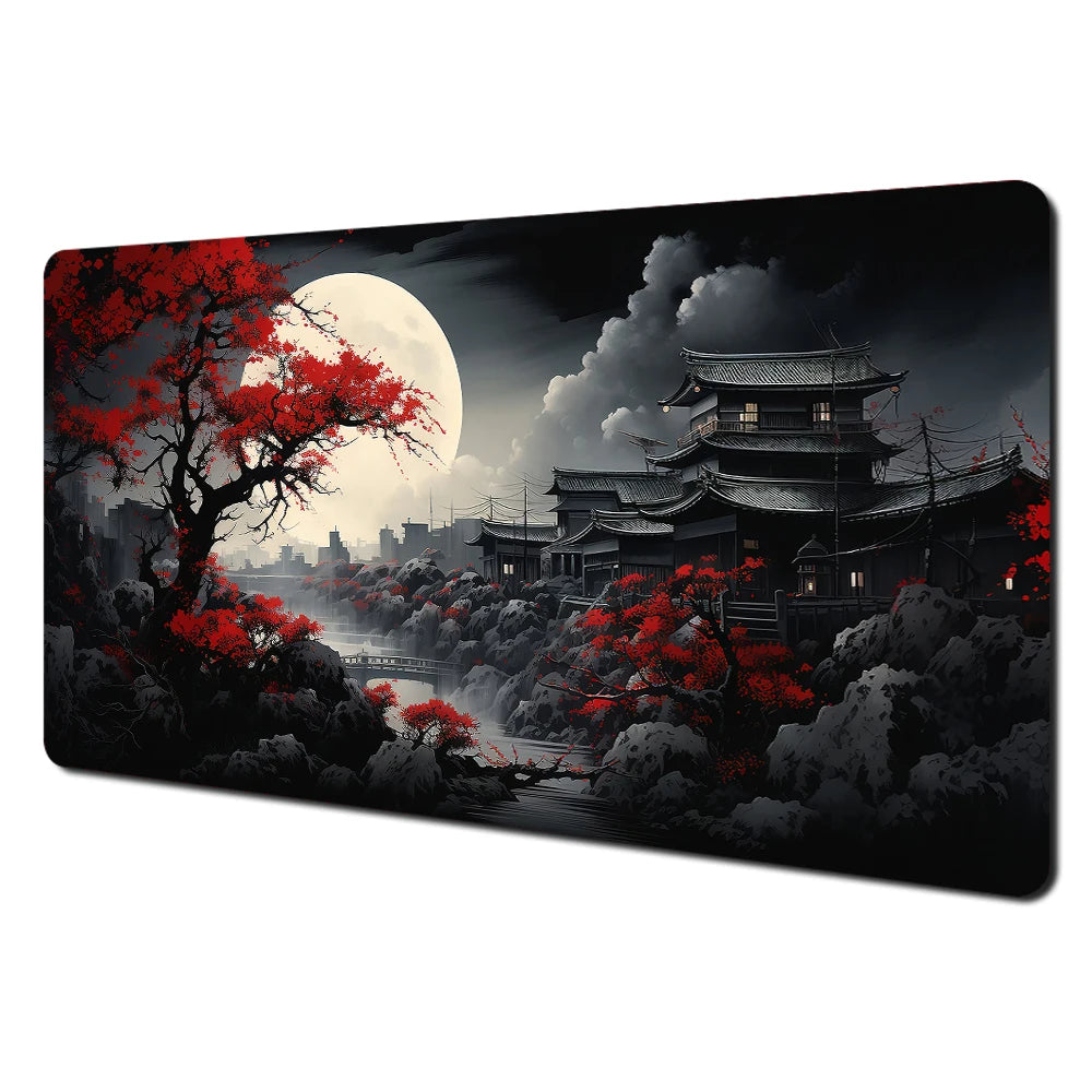 Japanese Aesthetic Desk Mat — Fuji & Cherry Blossom
