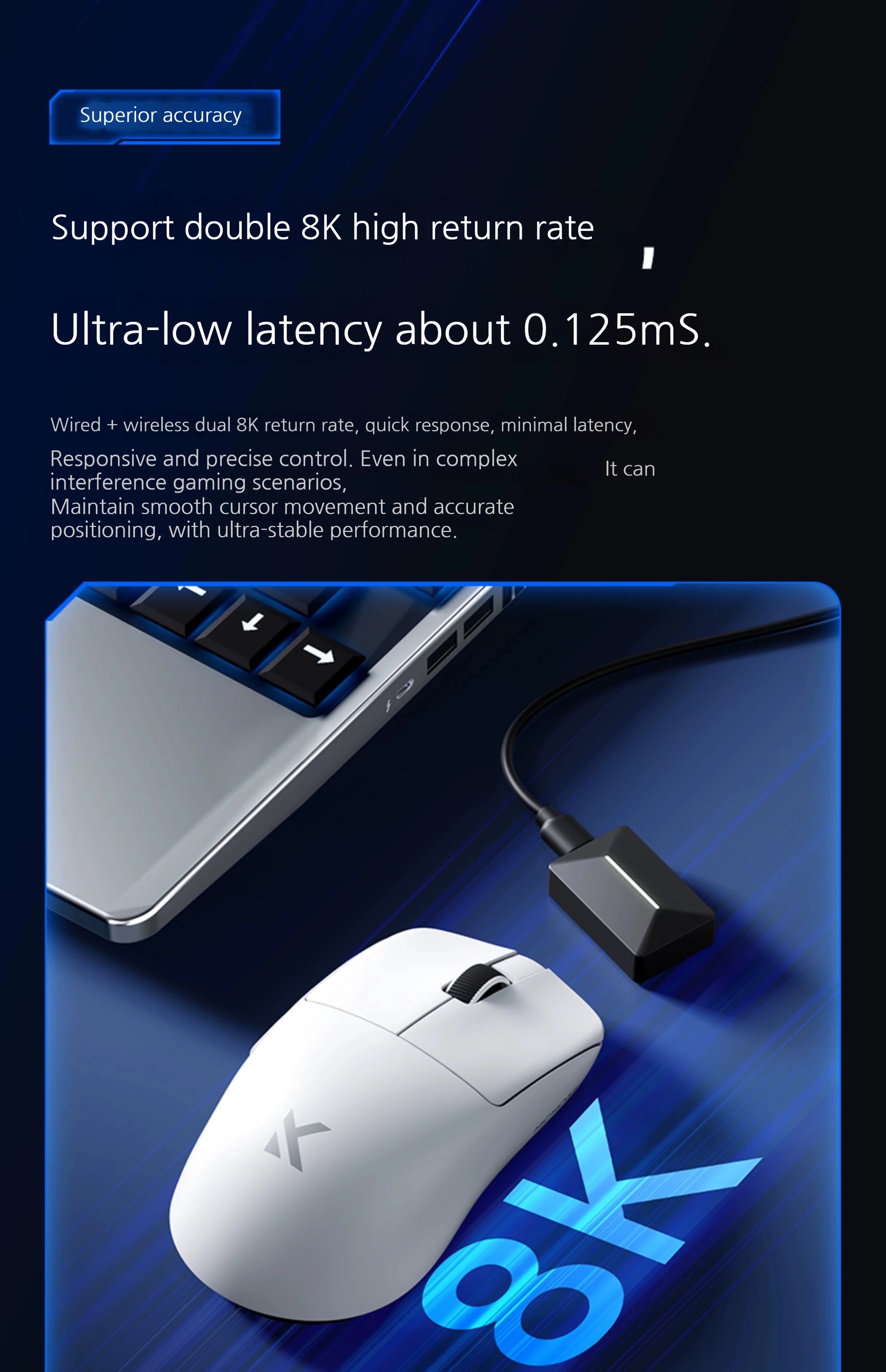 MCHOSE L7 Ultra+ Gaming Mus — PAW3950 Sensor, Trådløs
