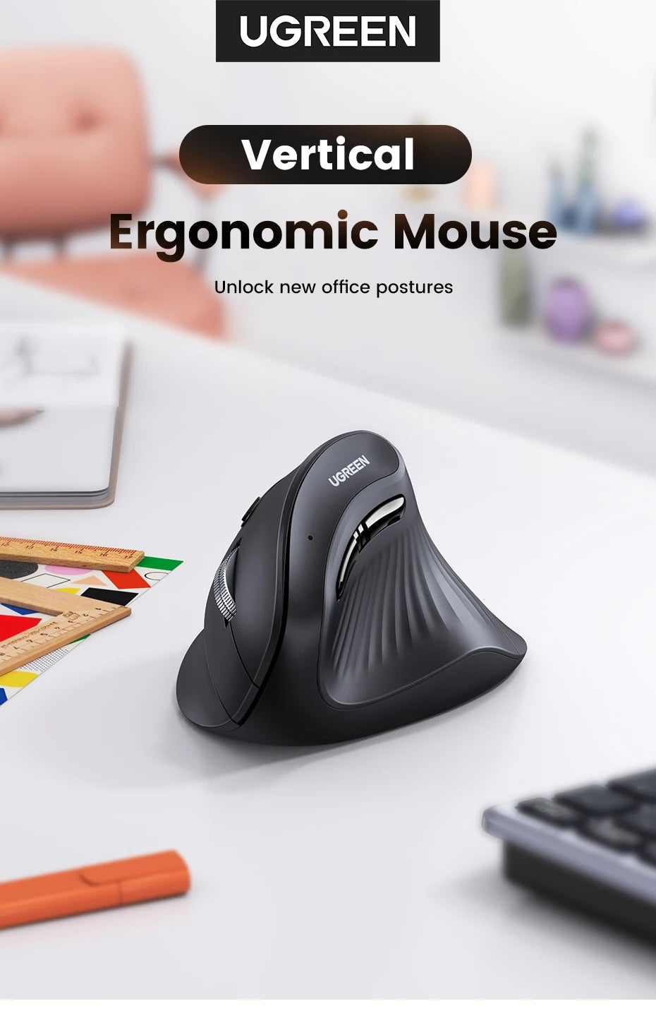 UGREEN Vertikal Ergonomisk Mus — Bluetooth 5.0 & 2.4G
