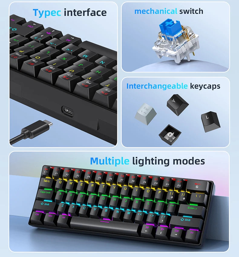 K61 60% Mekanisk Tastatur — RGB, Hot-Swap, 61 Taster