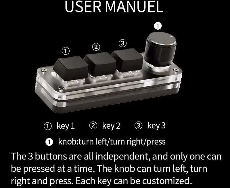 Mini Macro Pad — 3 Taster + RGB Drejeknap