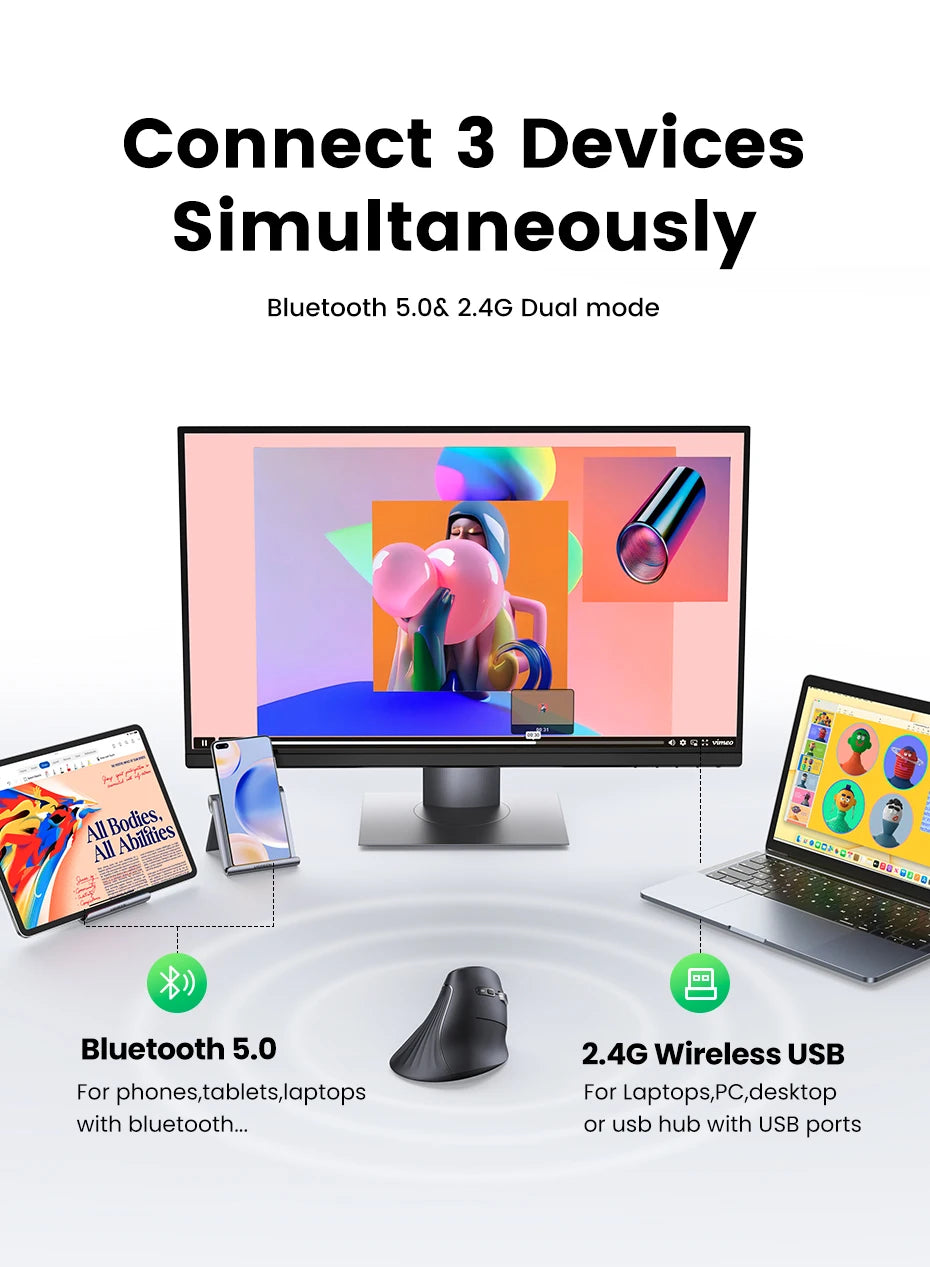 UGREEN Vertikal Ergonomisk Mus — Bluetooth 5.0 & 2.4G