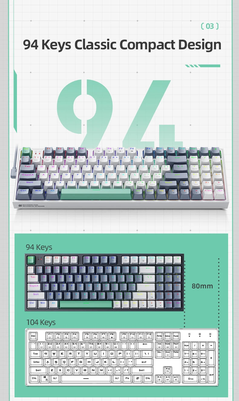 MACHENIKE K500 Mekanisk Gaming Tastatur — 94 Taster